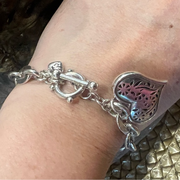 Brighton Fine Silver Plated Bracelet Chain Links Charm  With Heart Pendant Tag - Picture 4 of 14